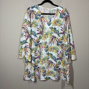 Soft Surroundings Plus Size 2X Bright Tropical Rainbow Canopy Tunic Top V Neck